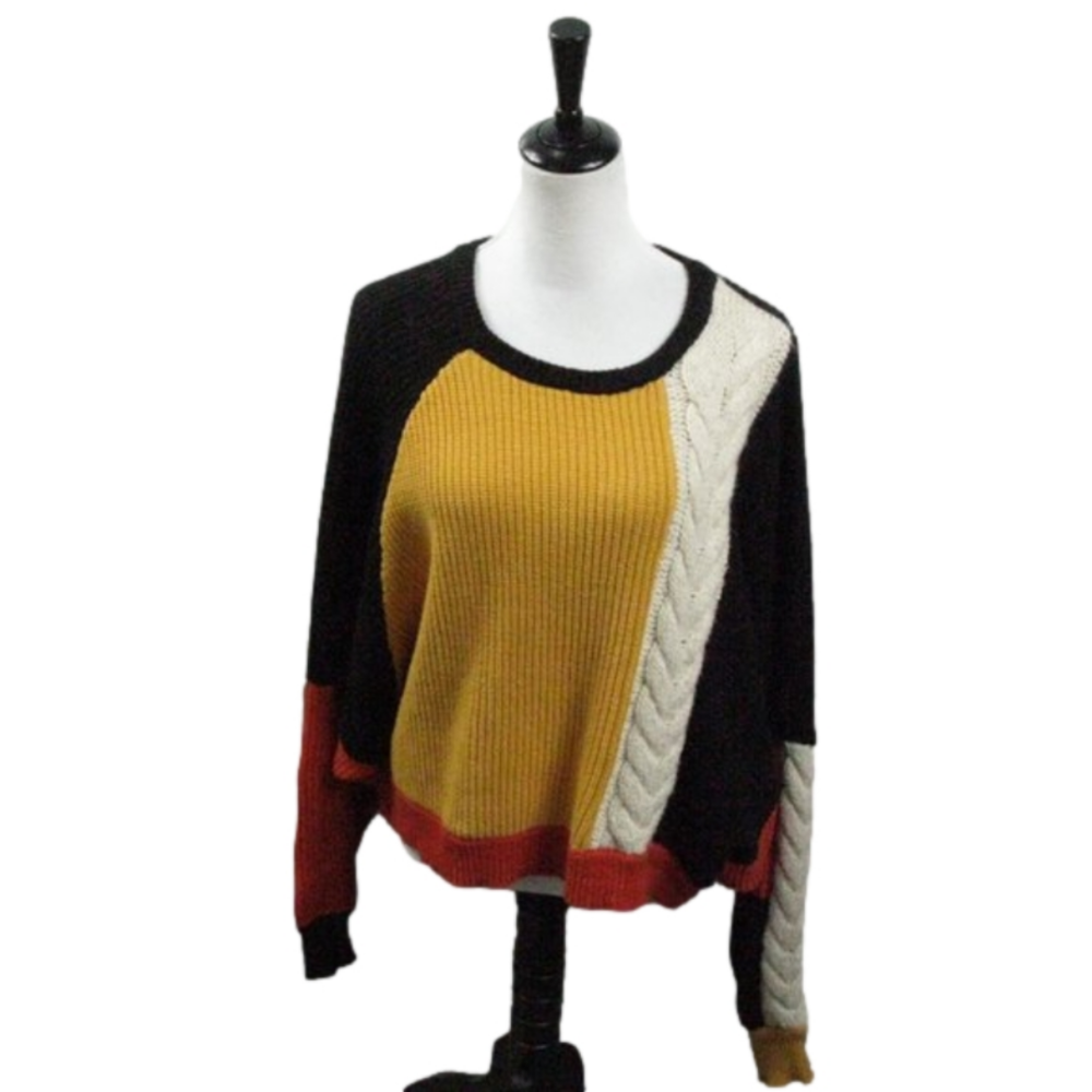 Ecote Color Boxy Color Block Wide Sleeve Sweater Size Large